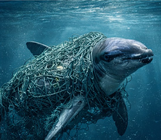 Delfin in Geisternetz